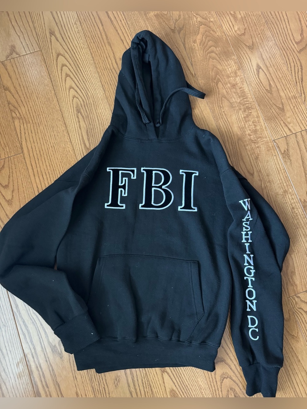 DC Black Crewneck Hoodie with White FBI Lettering